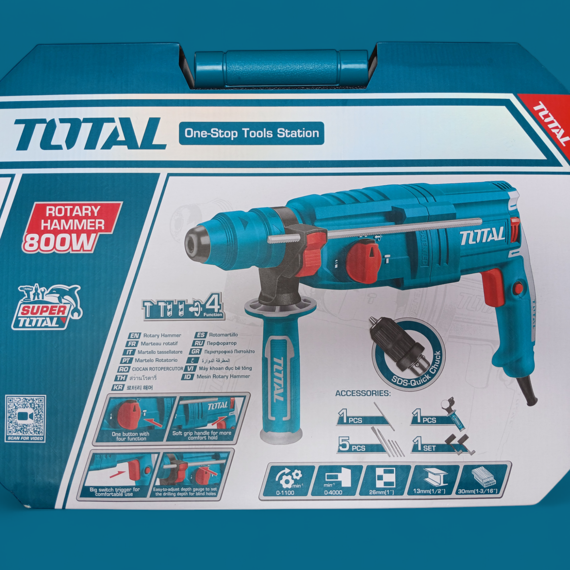 🔨 Rotomartillo Eléctrico TOTAL 800W con Maletín y Accesorios